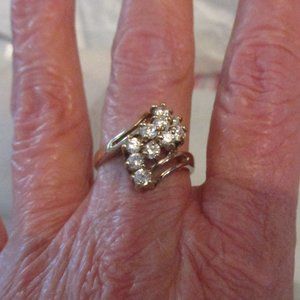 Vintage 14K HGE Bling Waterfall Cz Diamond Cocktail Ring Size 9 Signed